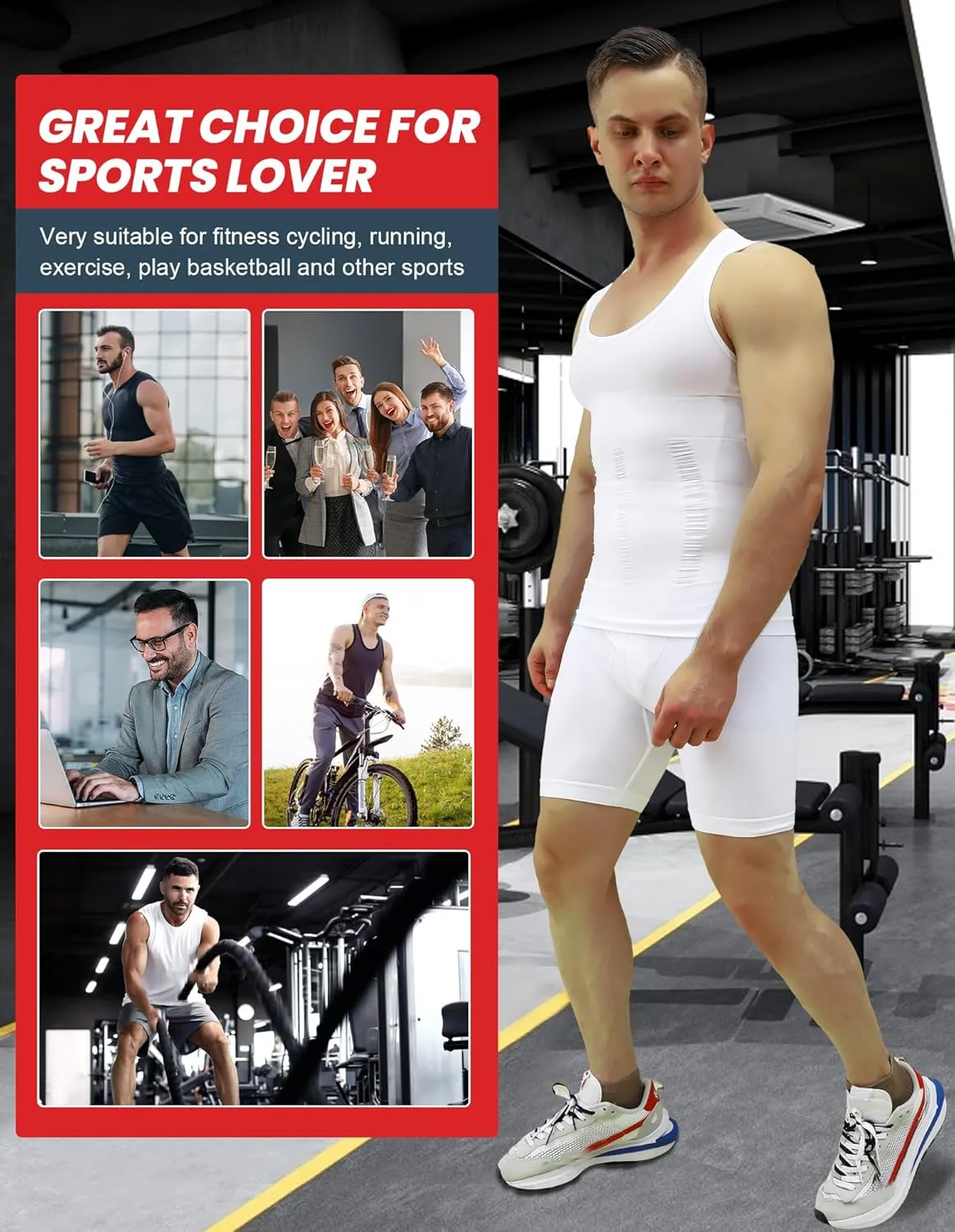 1/2/3 Pack Shaper Slimming Tank Top Athletic Compression Shirt with Sleeveless Undershirts for Men