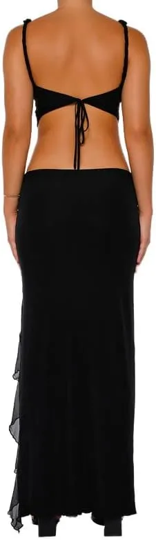 2 Piece Maxi Skirt Set for Women Slim Fit Sleeveless Tank Tops High Split Long Skirts Outfits