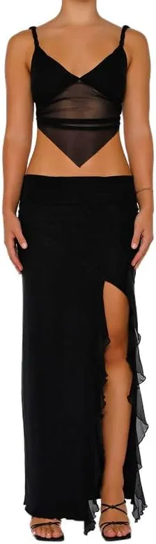 2 Piece Maxi Skirt Set for Women Slim Fit Sleeveless Tank Tops High Split Long Skirts Outfits