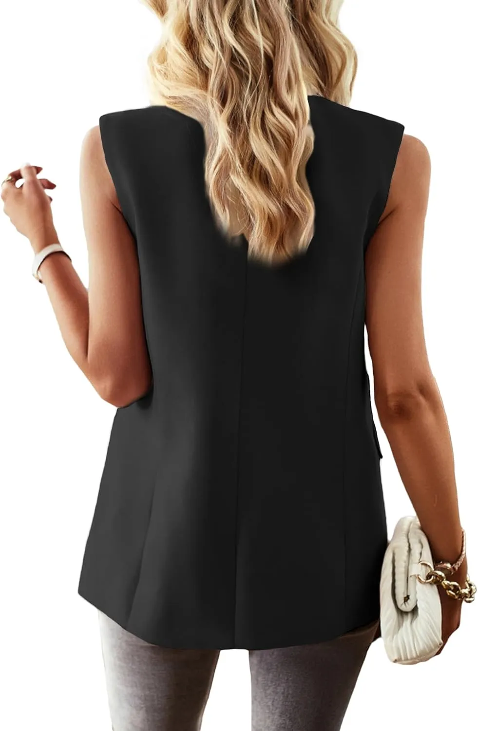2025 Women's Spring Sleeveless Long Vest Blazer Lightweight Casual Double-Breasted Work Office Jacket With Pockets