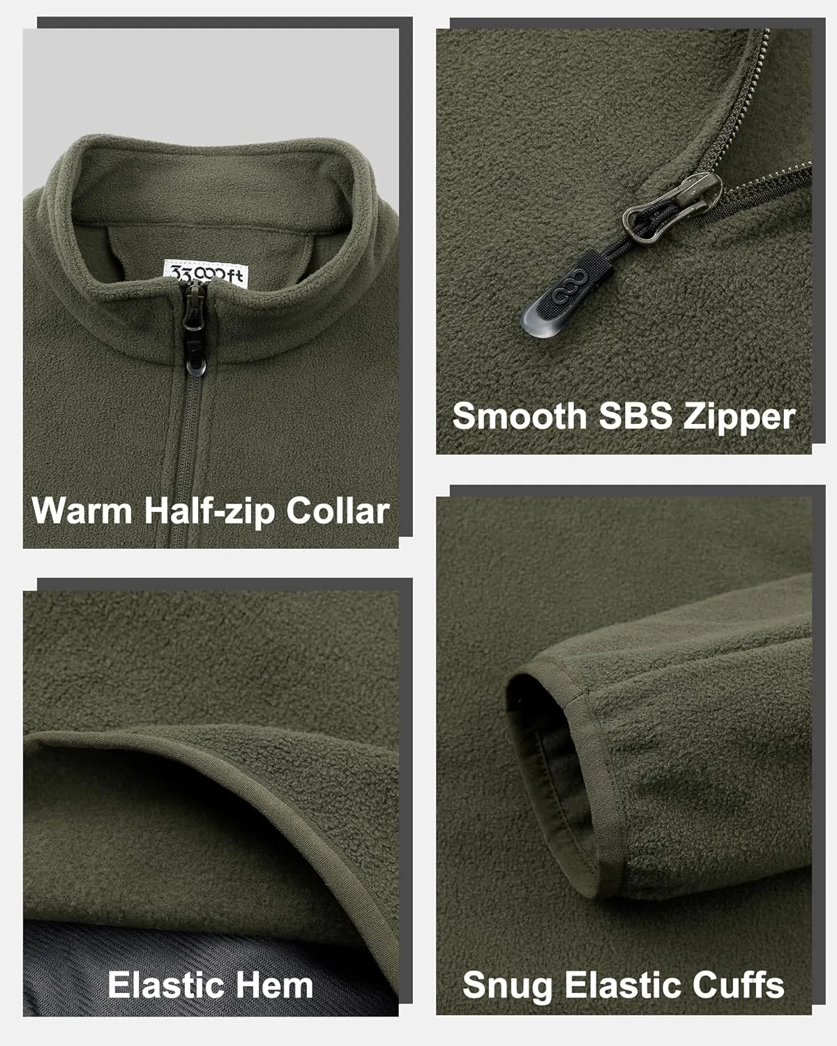 33,000ft Men's Quarter-Zip Polar Fleece Jacket, Long Sleeve Half Zip Fleece Pullover Sweaters Thermal Golf Sweatshirt