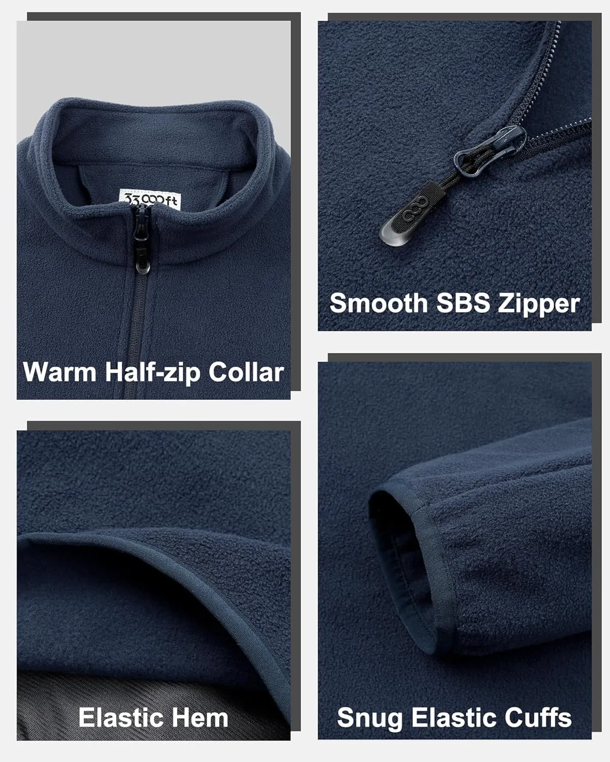 33,000ft Men's Quarter-Zip Polar Fleece Jacket, Long Sleeve Half Zip Fleece Pullover Sweaters Thermal Golf Sweatshirt