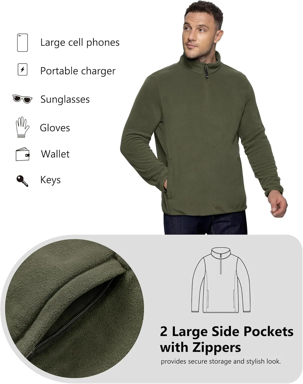 33,000ft Men's Quarter-Zip Polar Fleece Jacket, Long Sleeve Half Zip Fleece Pullover Sweaters Thermal Golf Sweatshirt