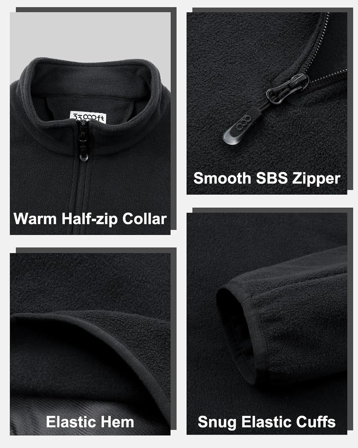 33,000ft Men's Quarter-Zip Polar Fleece Jacket, Long Sleeve Half Zip Fleece Pullover Sweaters Thermal Golf Sweatshirt