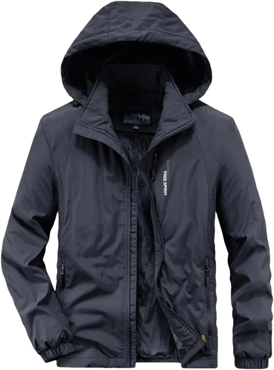 Adhdyuud Men Casual Warm Parkas Windbreaker Winter Bomber Jacket Detachable Hat Hooded Cotton-Padded Coats