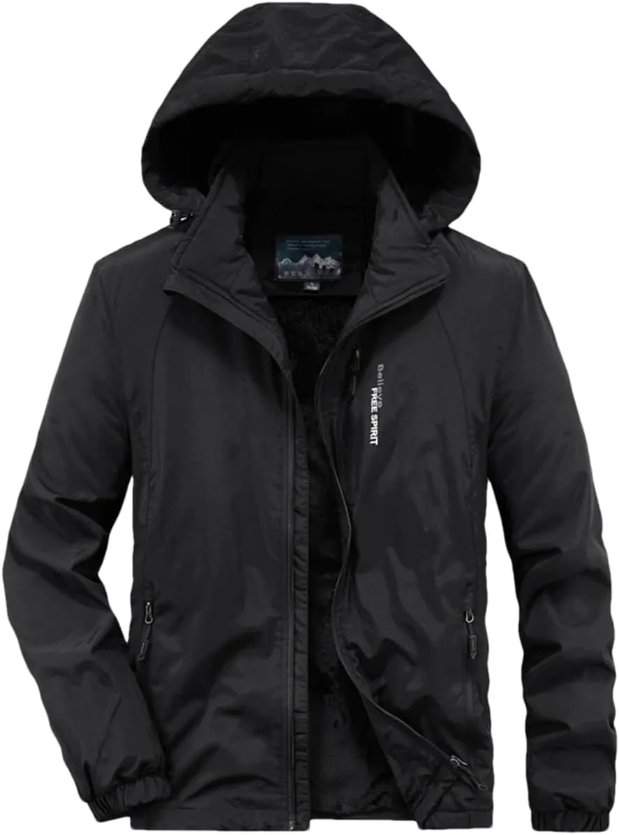 Adhdyuud Men Casual Warm Parkas Windbreaker Winter Bomber Jacket Detachable Hat Hooded Cotton-Padded Coats