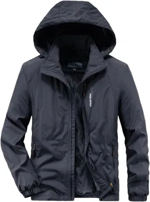 Adhdyuud Men Casual Warm Parkas Windbreaker Winter Bomber Jacket Detachable Hat Hooded Cotton-Padded Coats