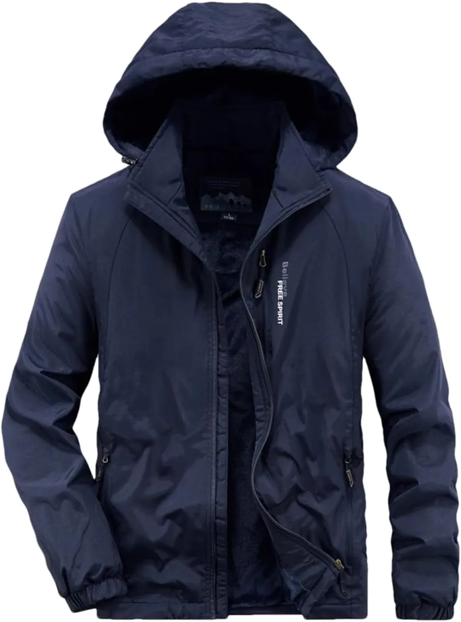 Adhdyuud Men Casual Warm Parkas Windbreaker Winter Bomber Jacket Detachable Hat Hooded Cotton-Padded Coats