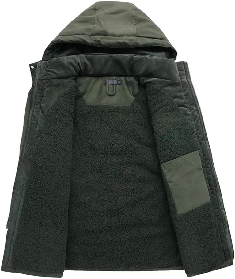 Adhdyuud Men's Cotton-Padded Hooded Parkas Coats Winter Outdoor Thicken Cashmere Fleece Military Warm Jacket