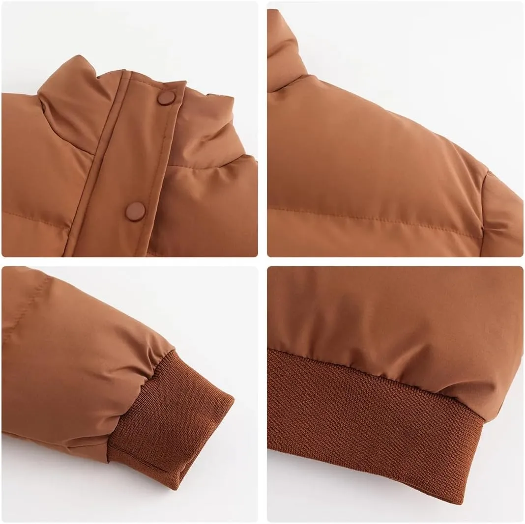 Adhdyuud Turtleneck Zipper Warm Cotton Padded Coats Womens Short Long Sleeve Short Cotton Jacket