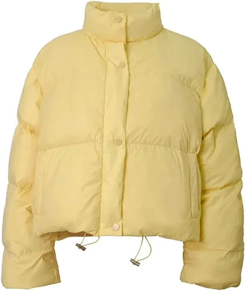 Adhdyuud Womens Solid Short Cotton Padded Coats With Pocket Standing Collar Casual Warm Jacket
