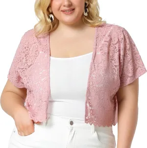 Agnes Orinda Plus Size Bolero Shrugs for Women Open Front Short Sleeve Crochet Lace Cropped Cardigans