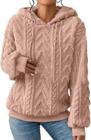 Akivide Womens Oversized Fuzzy Fleece Hoodies Fall Winter Warm Loose Sherpa Long Sleeve Drawstring Pullover Sweatshirt Outfit