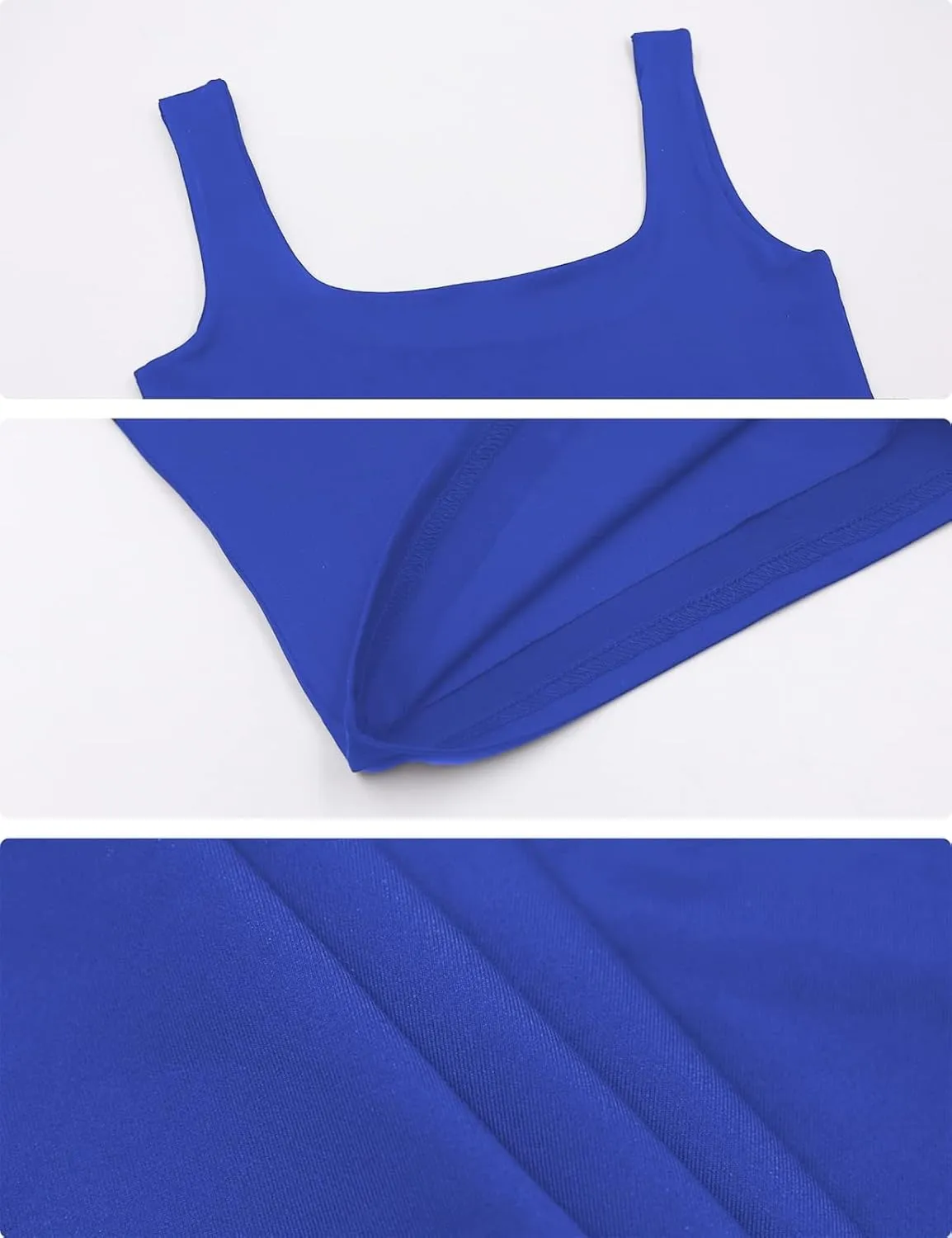 Amilia Women's 2-Pack Basic Solid Square Neck Sleeveless Double Layer Crop Tank Tops Undershirt Casual Tunic Pullover Shirts