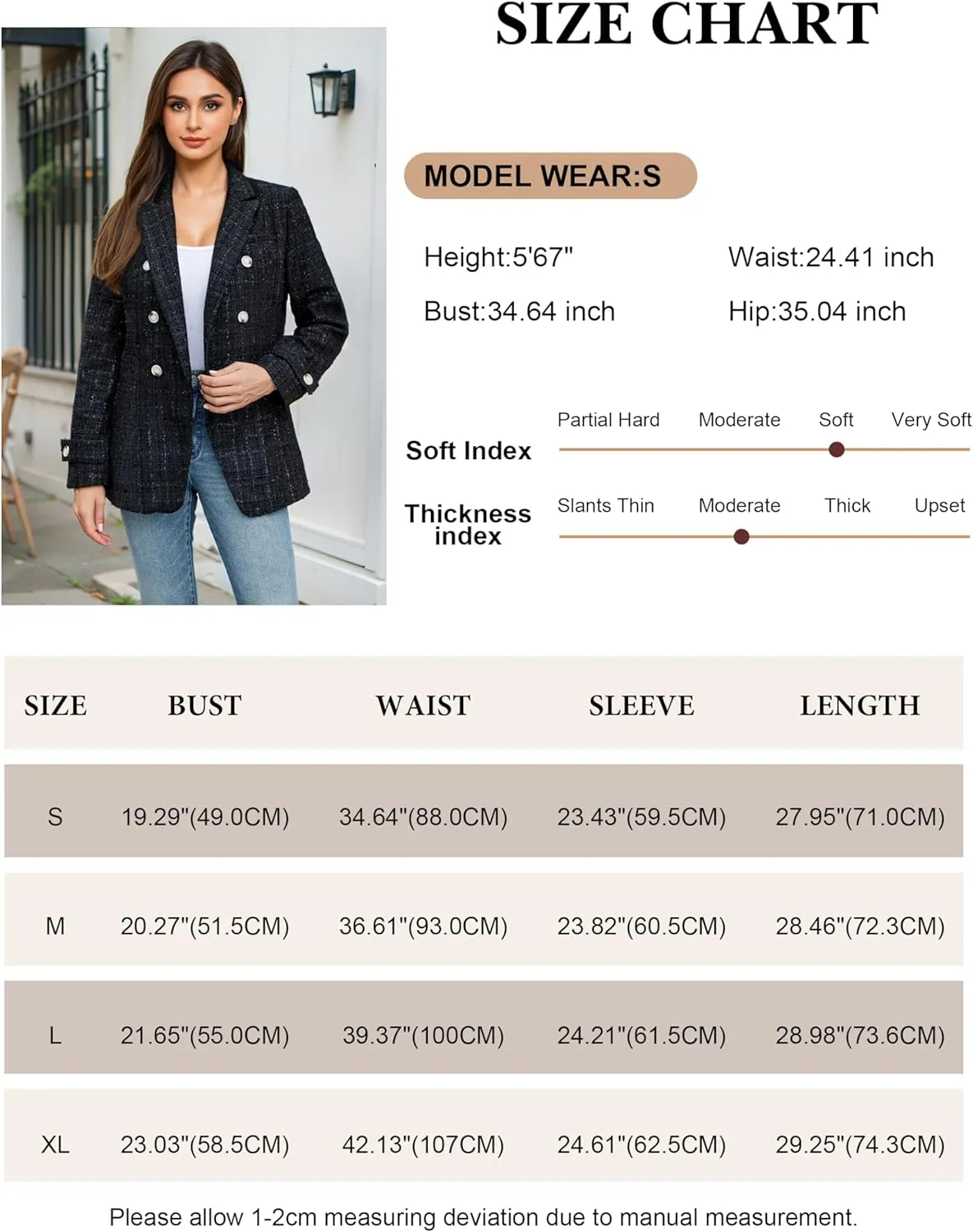 Angashion Womens Tweed Blazer Jackets: Fashion Casual Open Front Elegant Houndstooth Plaid Jacket Coat with Pockets