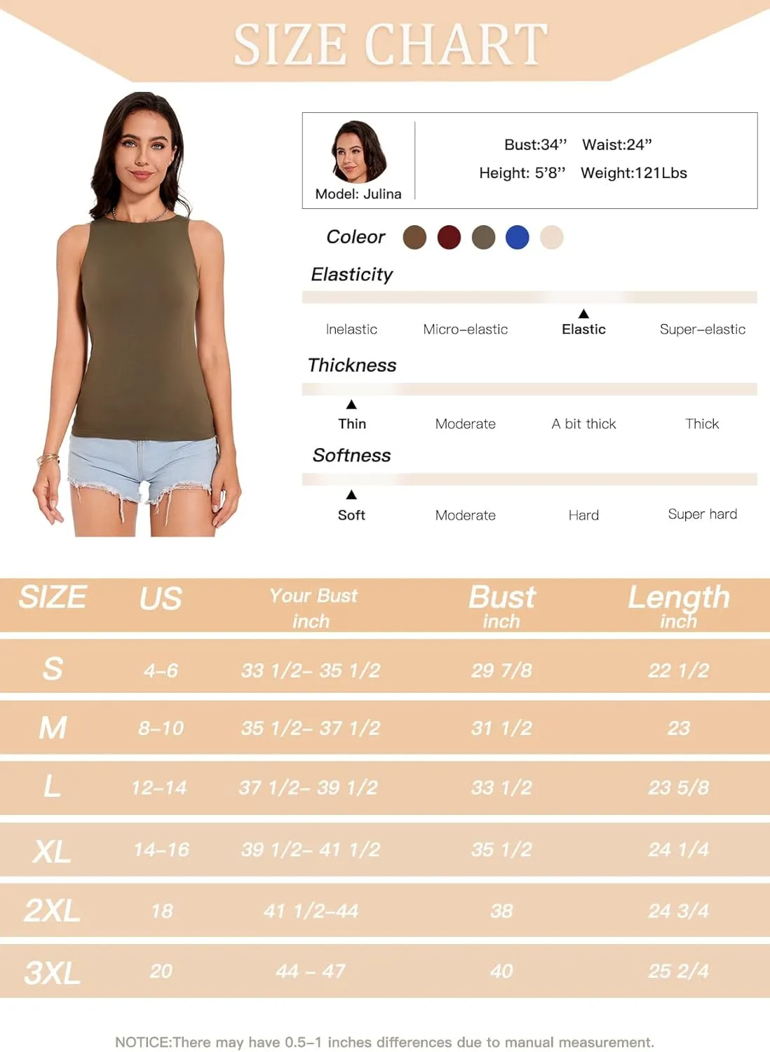 ANYFITTING Built in Bra Tank Tops for Women Sleeveless High Neck Fitted Shirts Summer Spring Basic Undershirts