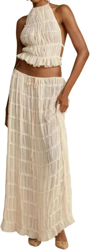 Argeousgor 2 Piece Maxi Skirt Set for Women Lace Up Back Tank Tops Tie Up High Waist Long Skirt Set