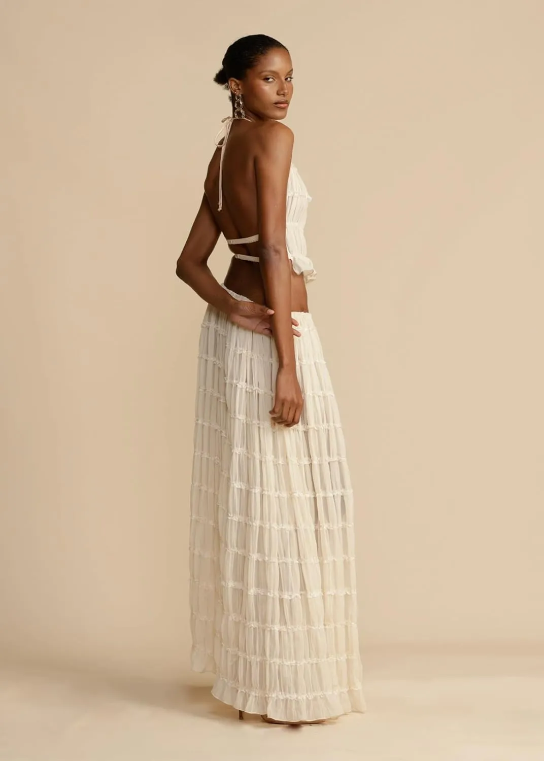 Argeousgor 2 Piece Maxi Skirt Set for Women Lace Up Back Tank Tops Tie Up High Waist Long Skirt Set