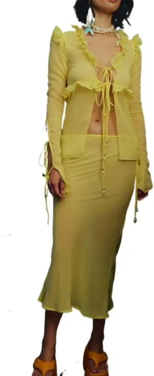 Argeousgor Women Y2k Long Skirt Sets Mesh Crop Top Sexy See Through Cutout Maxi Skirt Clubwear