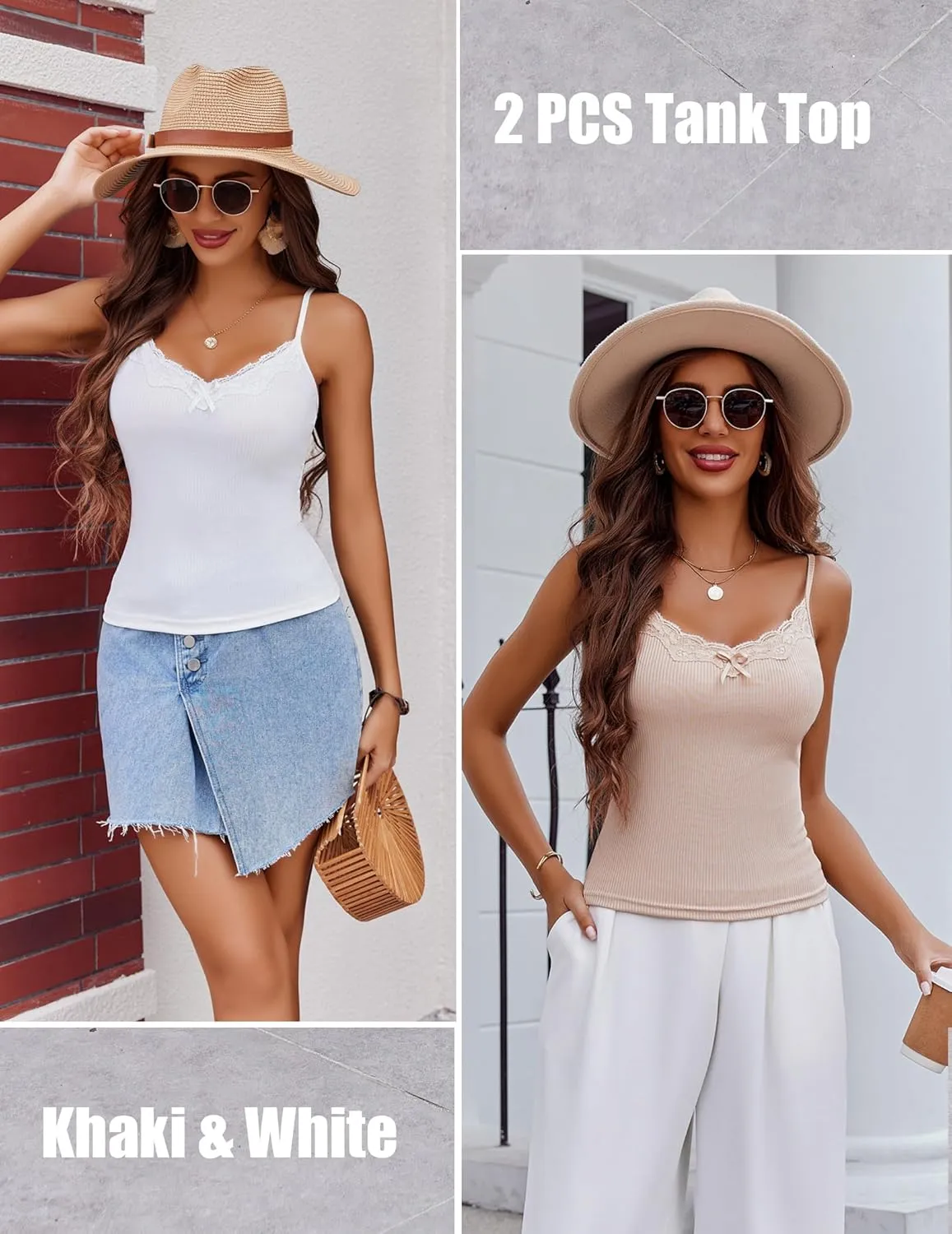 Avidlove Womens Camisoles 2-Pack Tank Top V Neck Undershirts Adjustable Spaghetti Strap Cami Tops