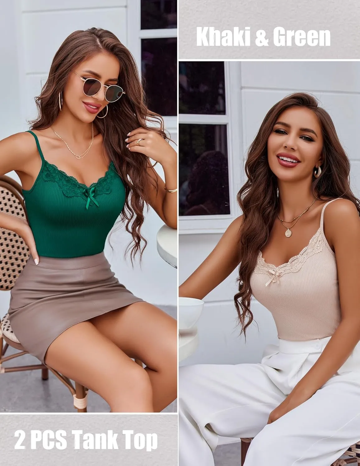 Avidlove Womens Camisoles 2-Pack Tank Top V Neck Undershirts Adjustable Spaghetti Strap Cami Tops