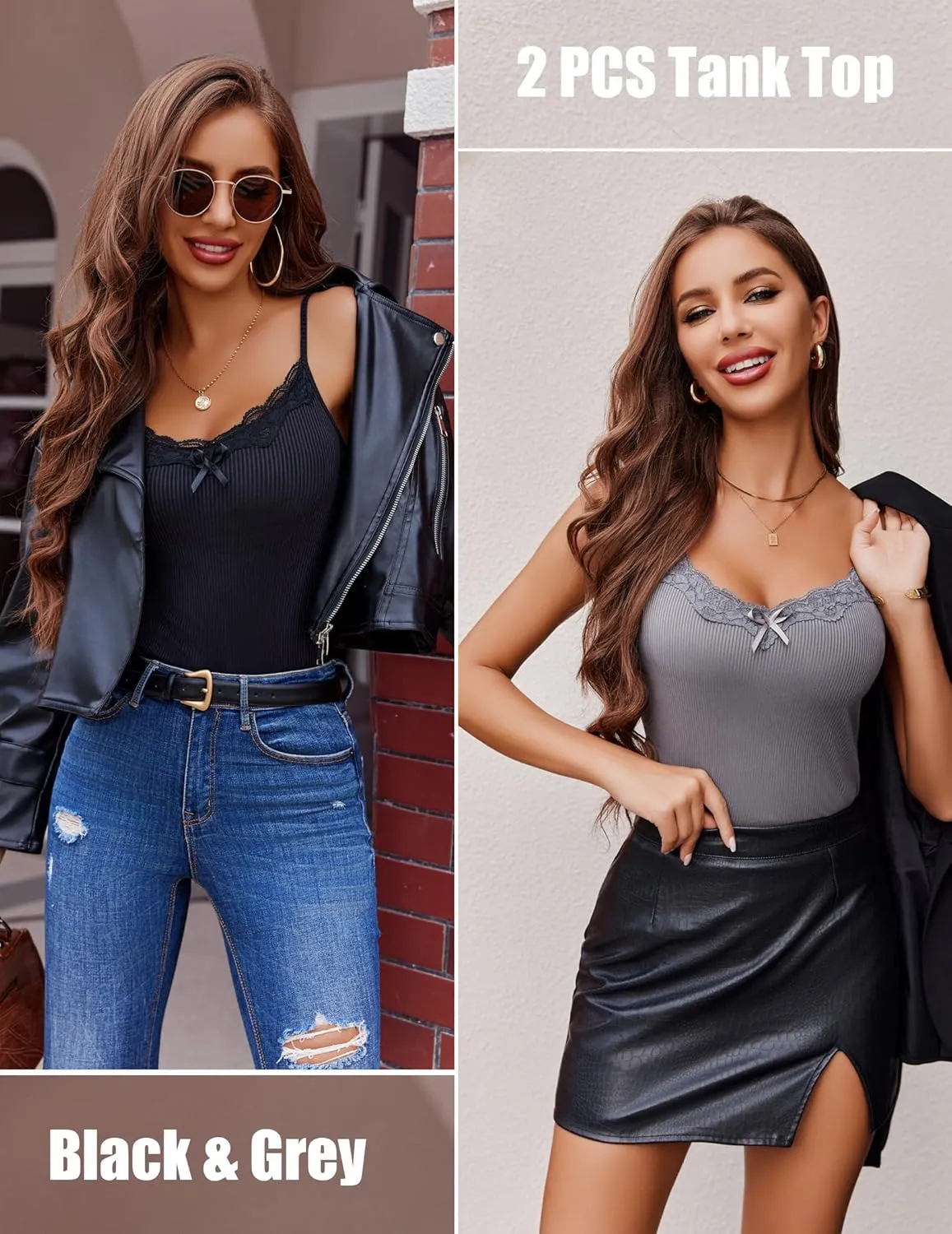 Avidlove Womens Camisoles 2-Pack Tank Top V Neck Undershirts Adjustable Spaghetti Strap Cami Tops