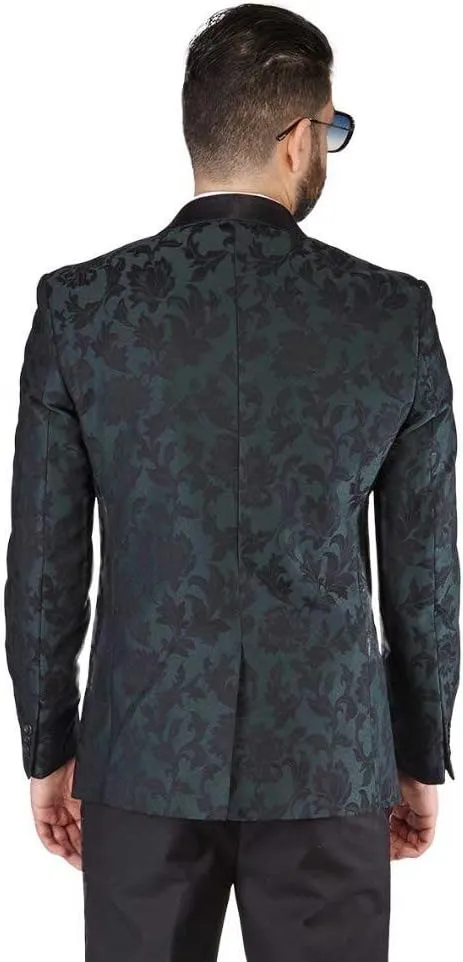 AZAR MAN Slim Fit 1 Button Shawl Lapel Black Satin Collar Floral Tuxedo Dinner Jacket Blazer