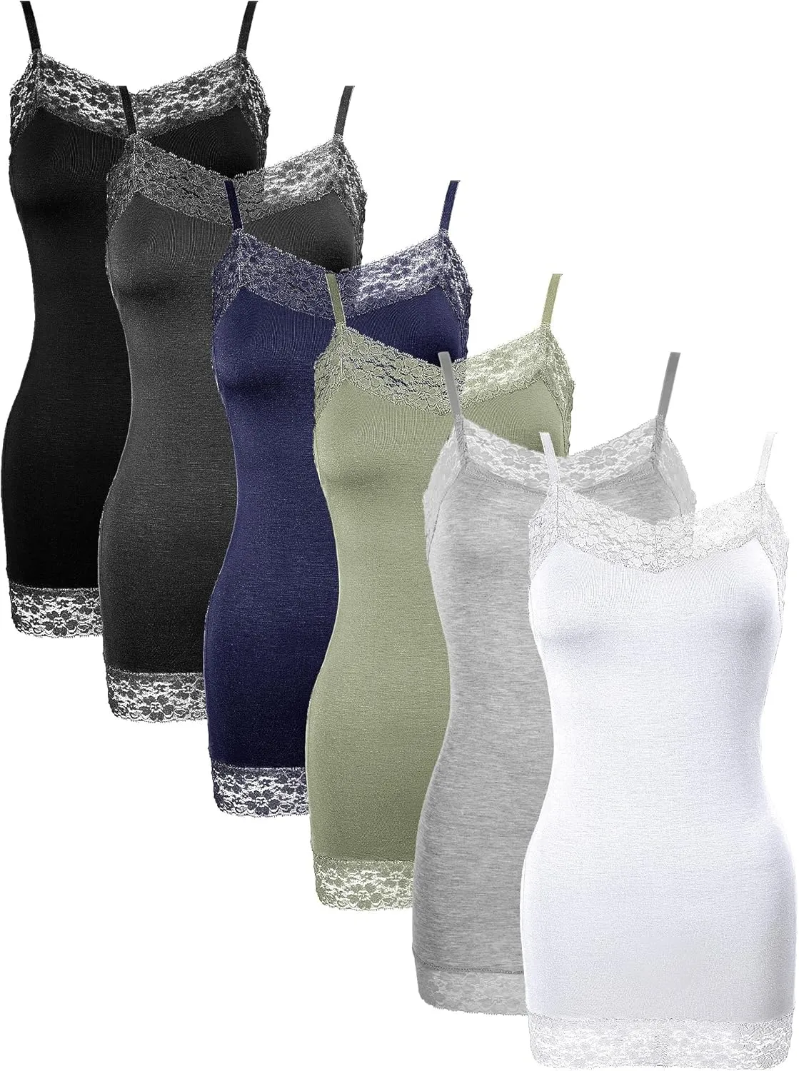 Bencailor 6 Pcs Women's Long Tank Tops, Long Camisole Workout Tops for Adjustable Spaghetti Strap Women Camis Undershirts