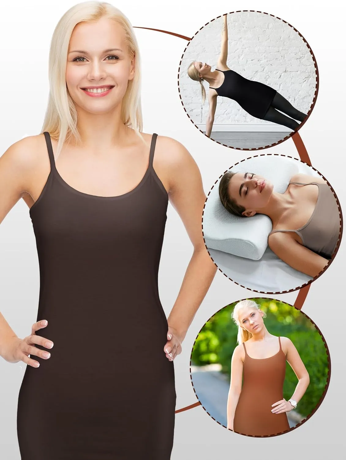 Bencailor 6 Pcs Women's Long Tank Tops, Long Camisole Workout Tops for Adjustable Spaghetti Strap Women Camis Undershirts
