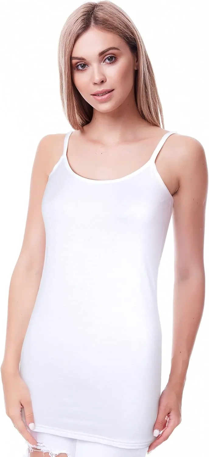 Bencailor 6 Pcs Women's Long Tank Tops, Long Camisole Workout Tops for Adjustable Spaghetti Strap Women Camis Undershirts