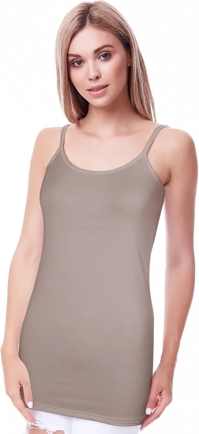 Bencailor 6 Pcs Women's Long Tank Tops, Long Camisole Workout Tops for Adjustable Spaghetti Strap Women Camis Undershirts