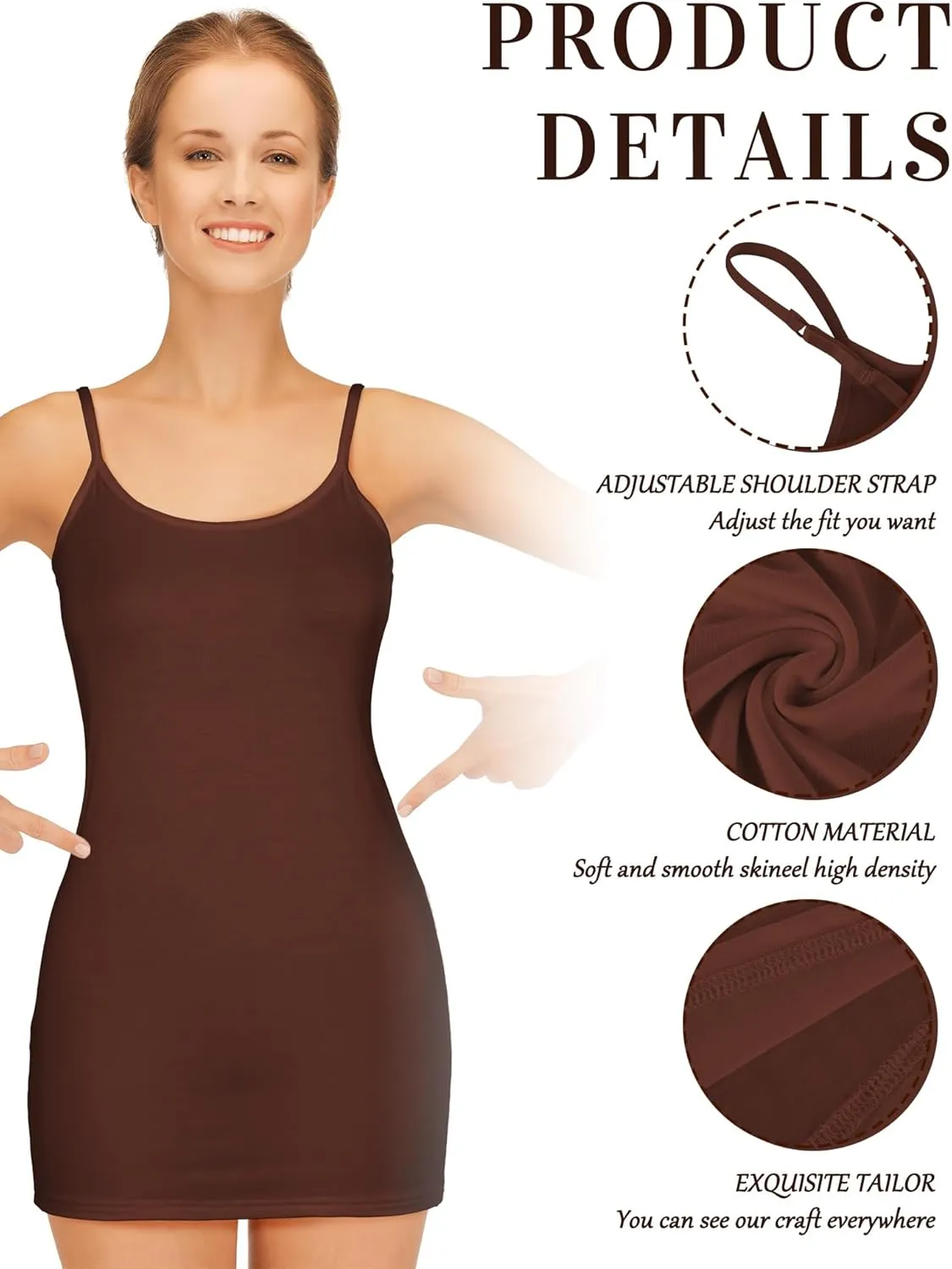 Bencailor 6 Pcs Women's Long Tank Tops, Long Camisole Workout Tops for Adjustable Spaghetti Strap Women Camis Undershirts