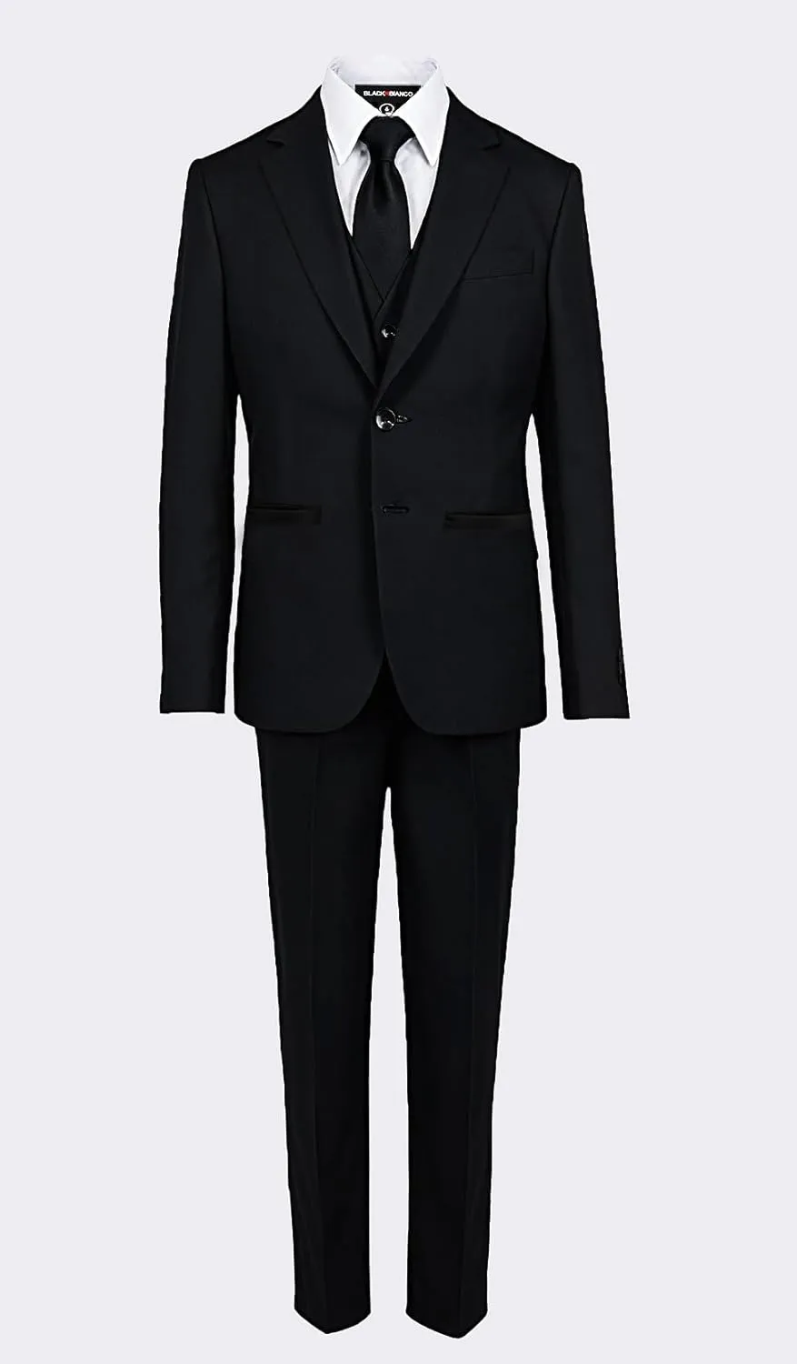Black n Bianco Boys Five Piece Modern Slim Fit Suits Set Shirt Blazer Vest Pants and Tie. Ring Bearer Outfit