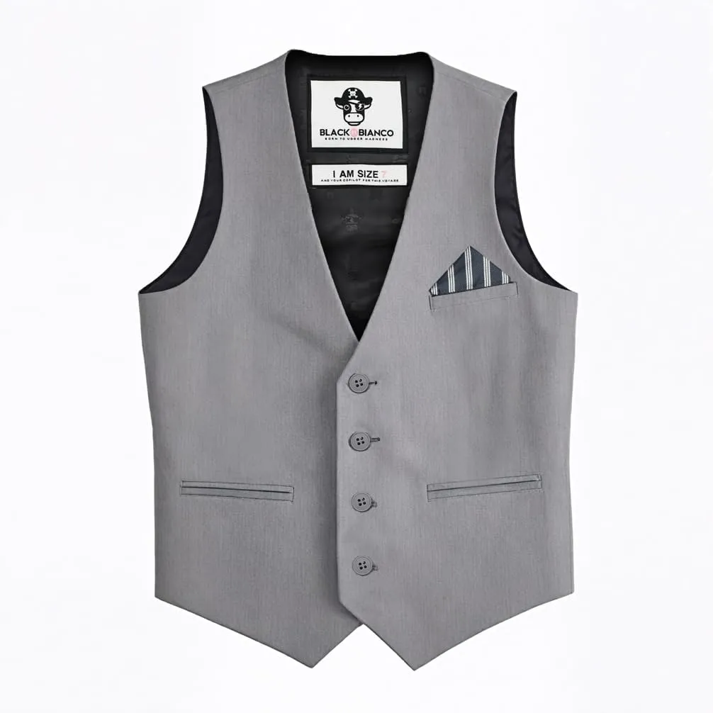 Black n Bianco Boys Five Piece Slim Fit Vest Suit with Tie, Shirt, Pants, Vest and Hanky. Style - 519