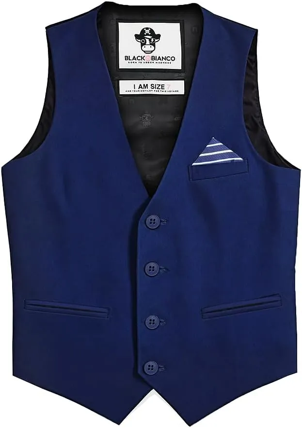 Black n Bianco Boys Five Piece Slim Fit Vest Suit with Tie, Shirt, Pants, Vest and Hanky. Style - 519