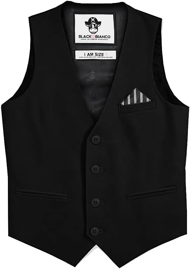 Black n Bianco Boys Five Piece Slim Fit Vest Suit with Tie, Shirt, Pants, Vest and Hanky. Style - 519
