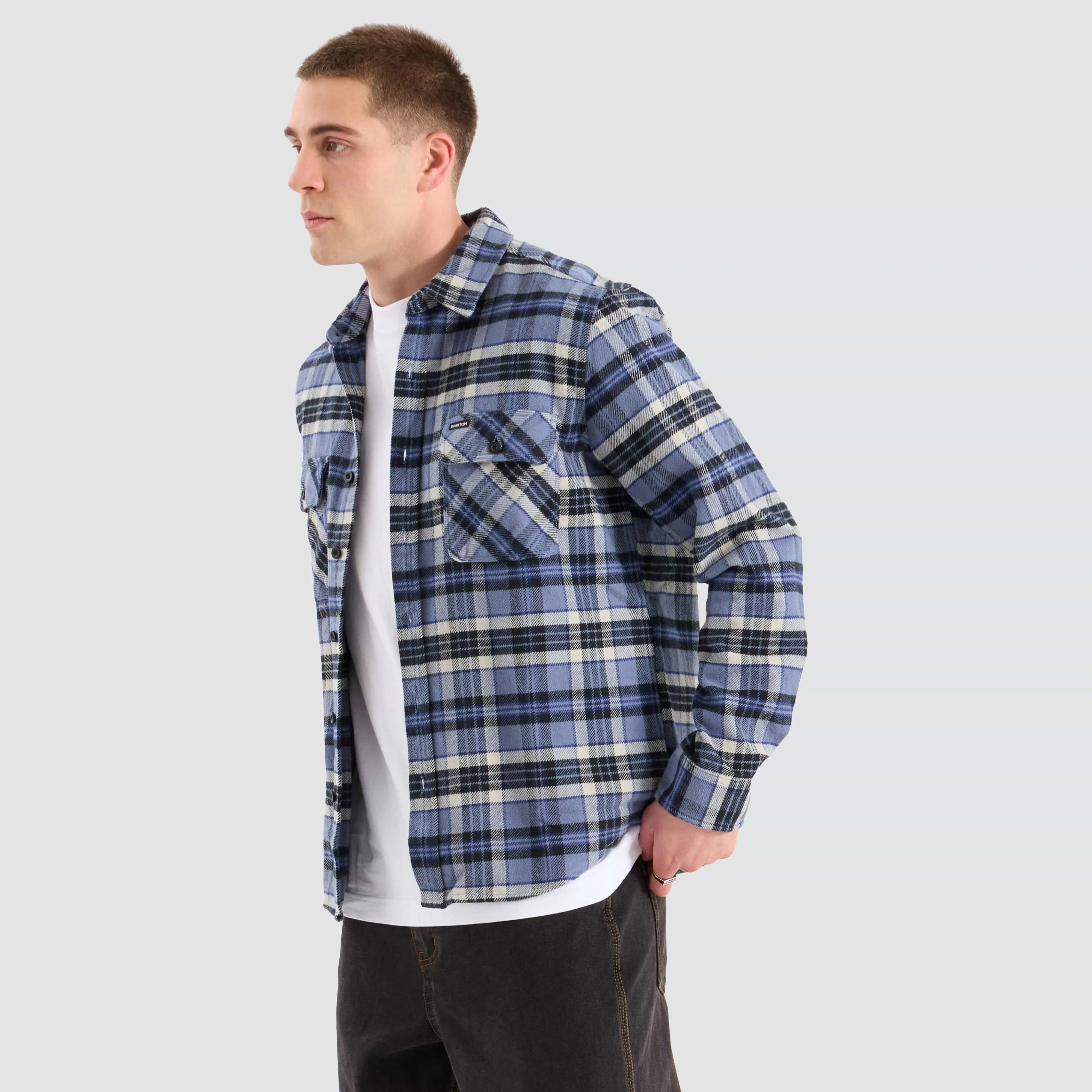 Bowery Heavy Long Sleeve Flannel Blue/Black Check