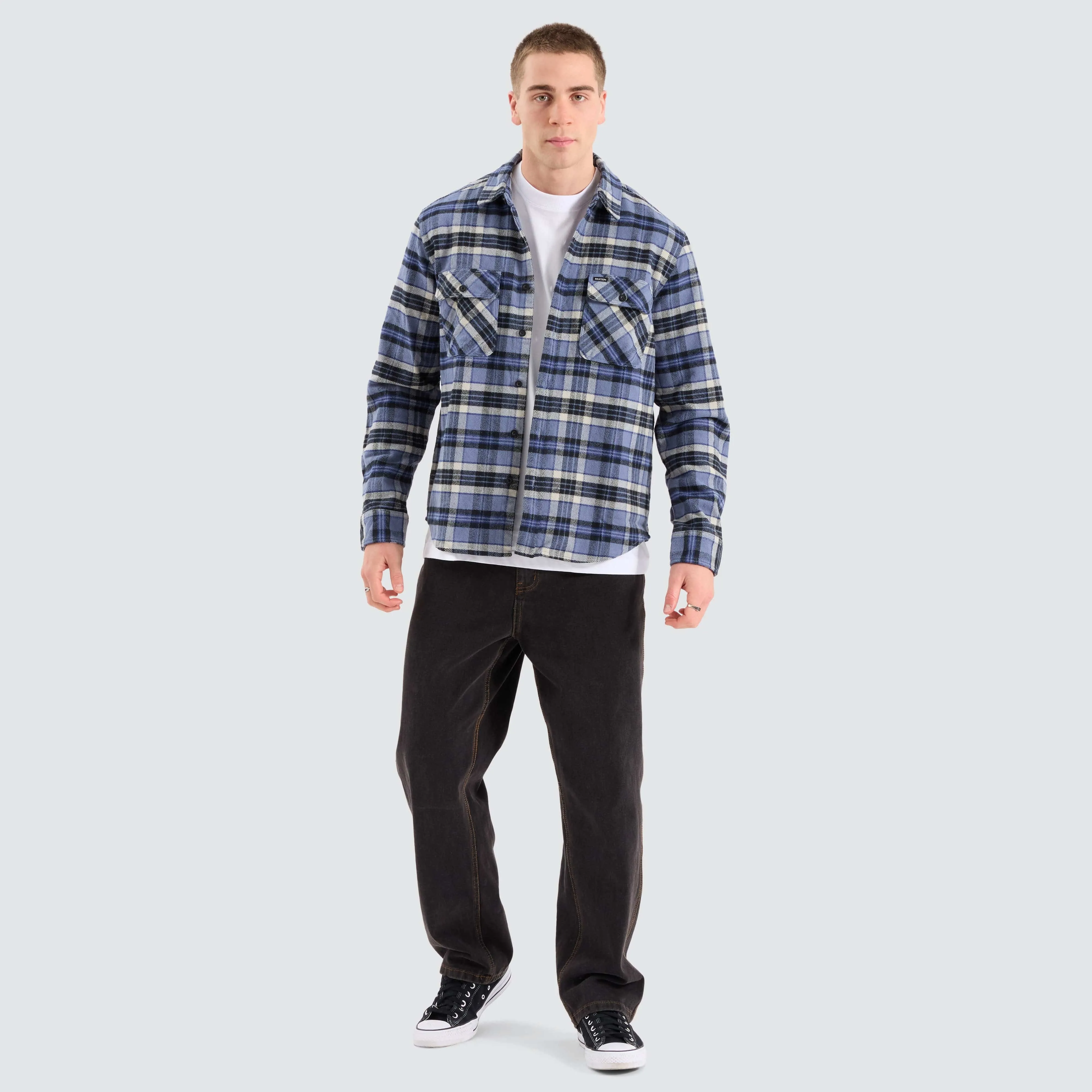 Bowery Heavy Long Sleeve Flannel Blue/Black Check