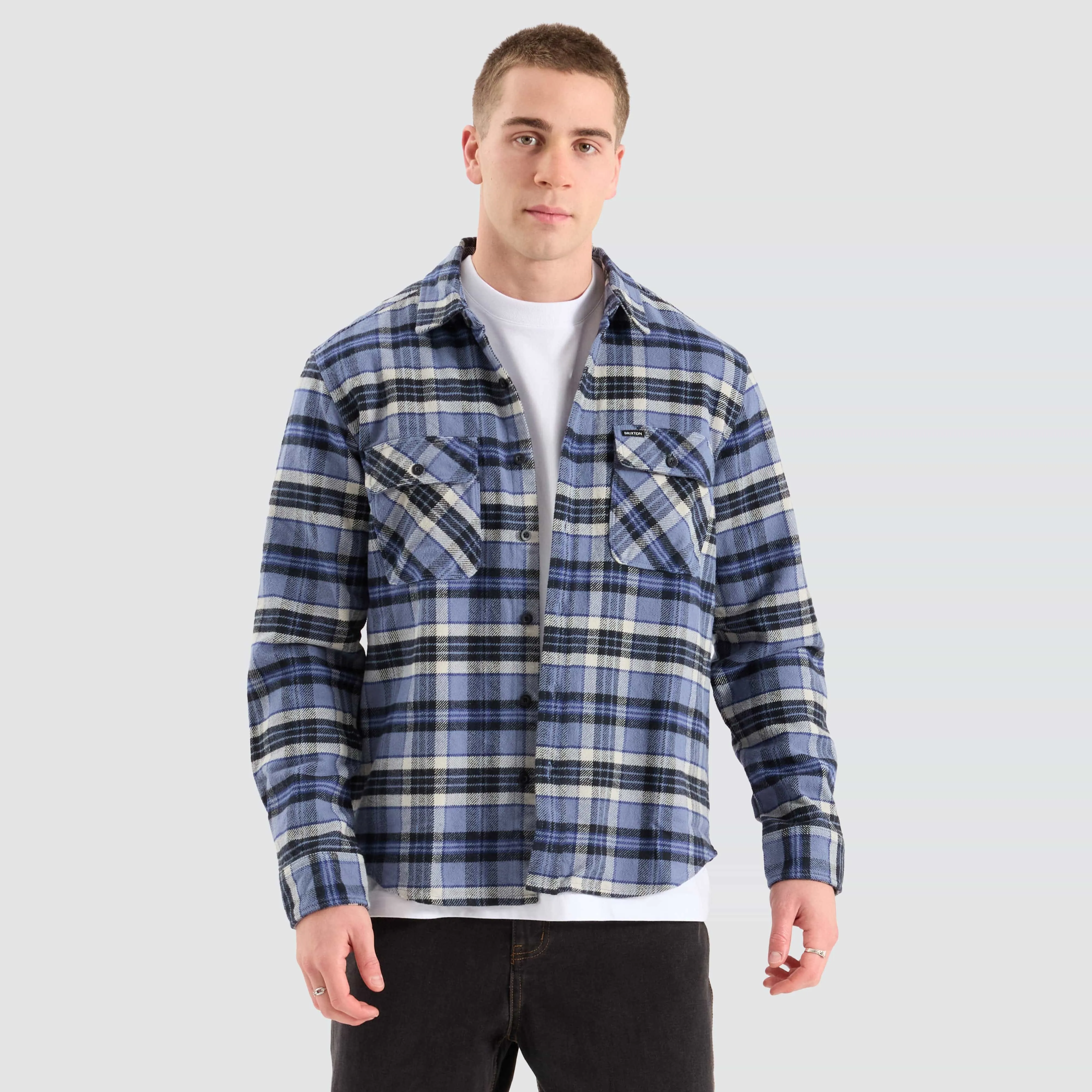 Bowery Heavy Long Sleeve Flannel Blue/Black Check