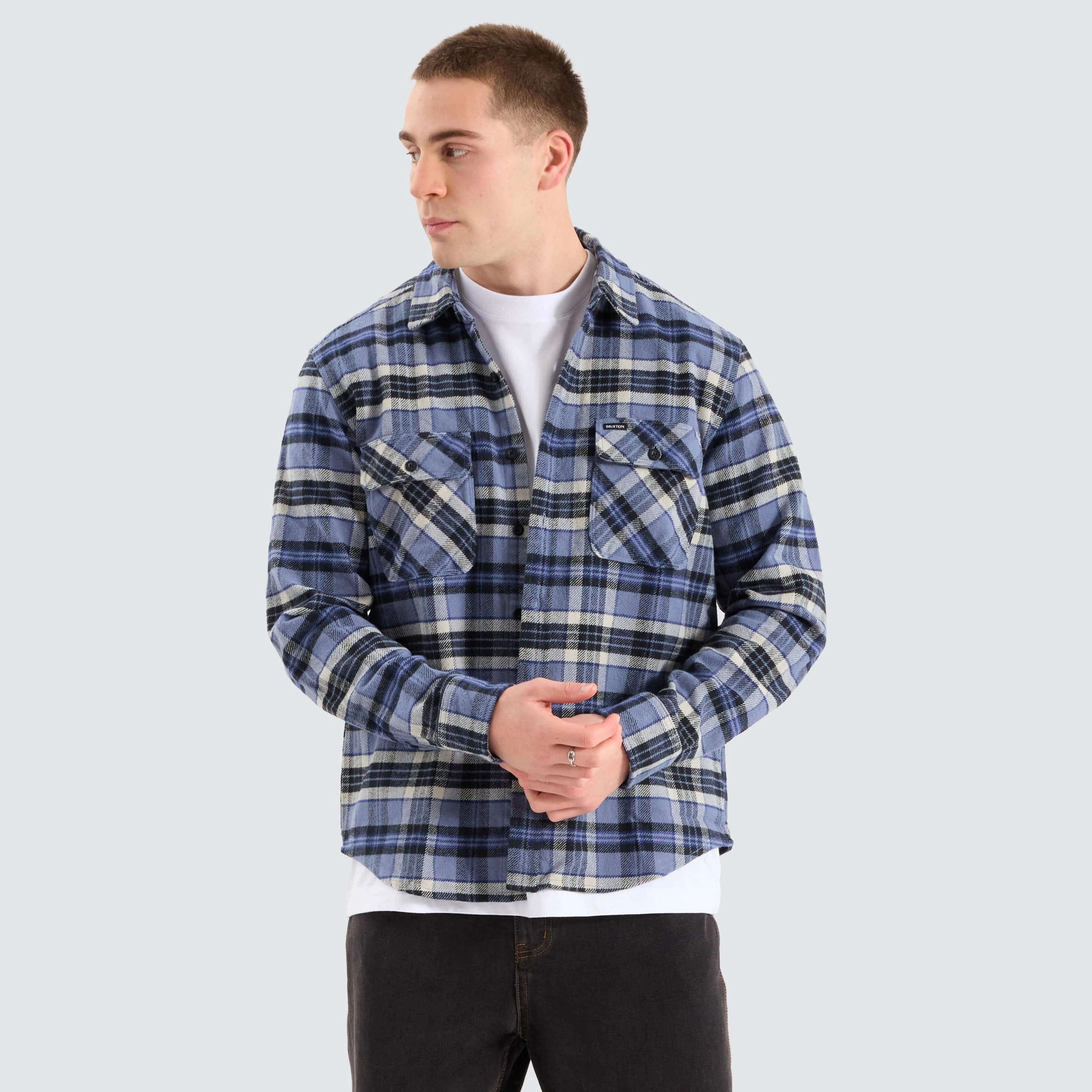 Bowery Heavy Long Sleeve Flannel Blue/Black Check