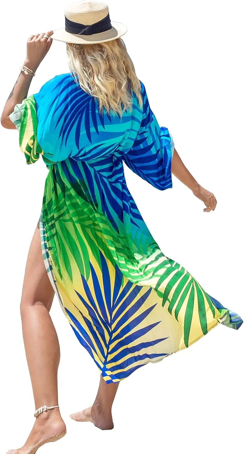 Bsubseach Beach Cover Ups for Women 2025 Kimonos Robe Cardigans Long Beach Dress Swimsuit Cover Up with Belt