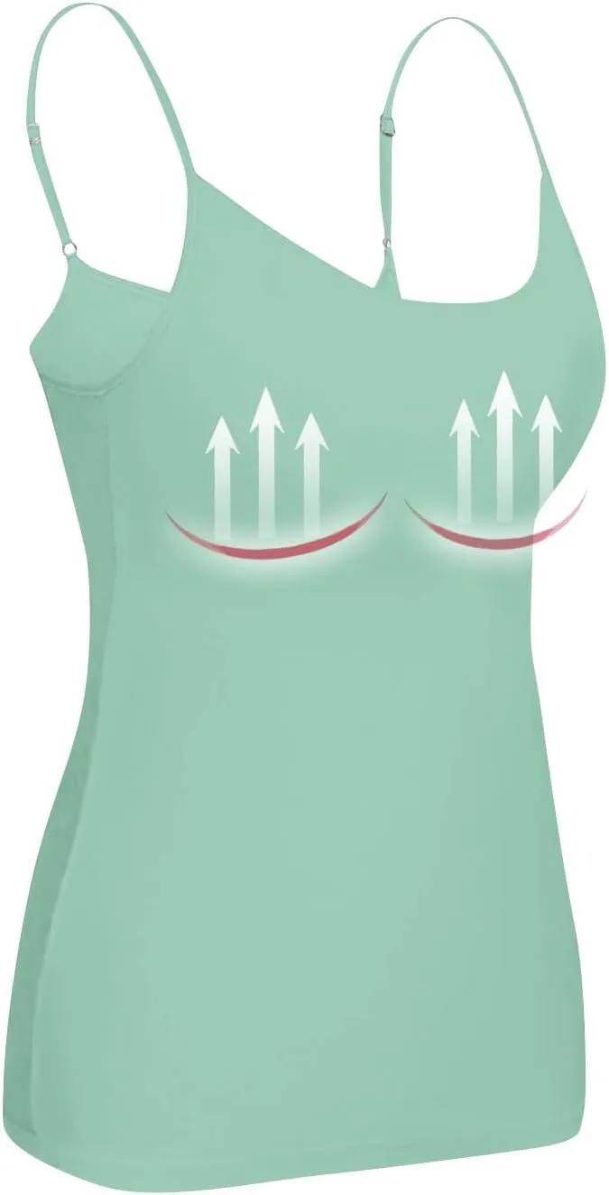 Camisole Tops for Women Built in Bra Summer Adjustable Spaghetti Strap Cami Tank Sports Yoga Undershirts