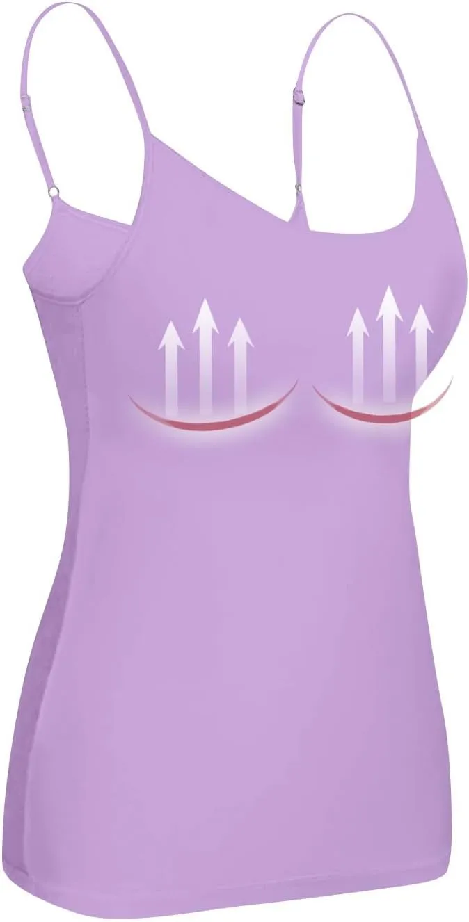 Camisole Tops for Women Built in Bra Summer Adjustable Spaghetti Strap Cami Tank Sports Yoga Undershirts
