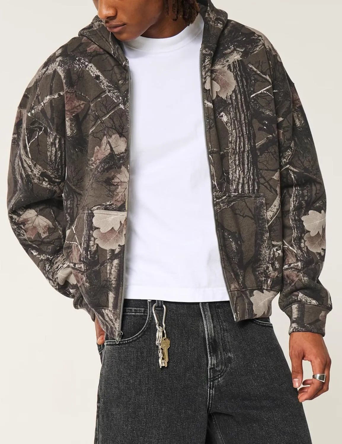 Camo Zip Up Hoodie for Women Men Oversized Maple Leaf Print Fleece Jacket Camouflage Long Sleeve Hooded Sweatshirt