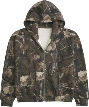Camo Zip Up Hoodie for Women Men Oversized Maple Leaf Print Fleece Jacket Camouflage Long Sleeve Hooded Sweatshirt