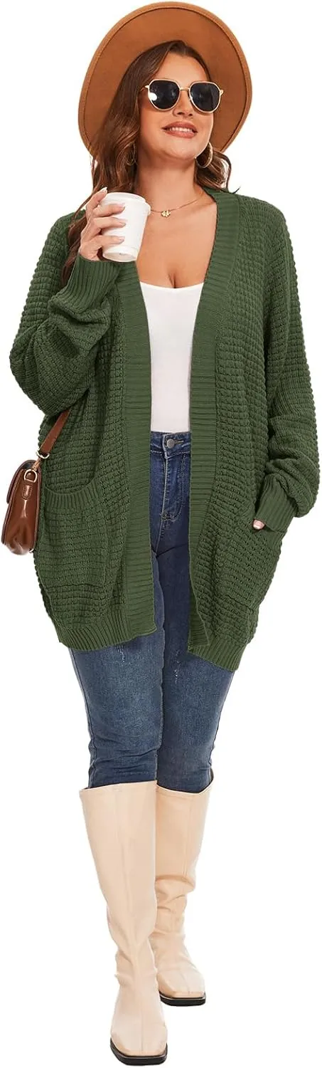 Cardigan Sweaters for Women Plus Size Waffle Knit Long Sleeve Womens Fall Open Front Sweaters Tops with Pockets