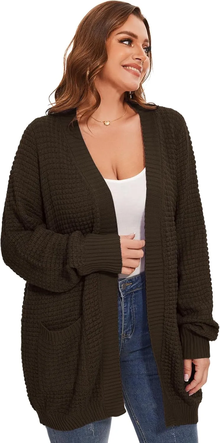 Cardigan Sweaters for Women Plus Size Waffle Knit Long Sleeve Womens Fall Open Front Sweaters Tops with Pockets