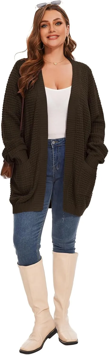 Cardigan Sweaters for Women Plus Size Waffle Knit Long Sleeve Womens Fall Open Front Sweaters Tops with Pockets