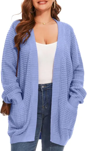 Cardigan Sweaters for Women Plus Size Waffle Knit Long Sleeve Womens Fall Open Front Sweaters Tops with Pockets