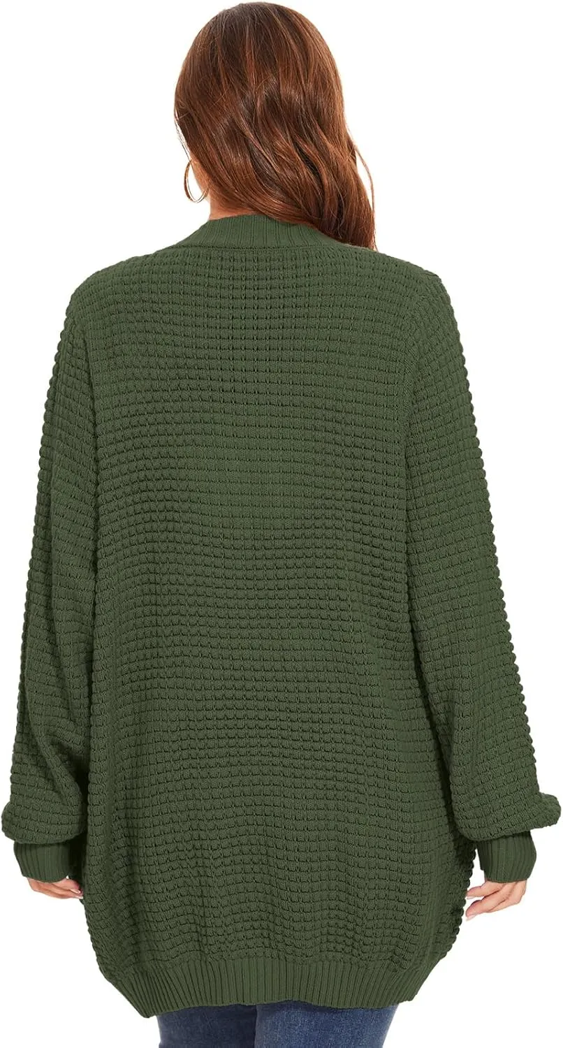 Cardigan Sweaters for Women Plus Size Waffle Knit Long Sleeve Womens Fall Open Front Sweaters Tops with Pockets